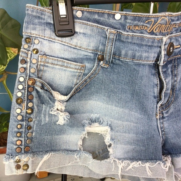 Vintage 90s Y2K Vanity Blue Jean Shorts Distressed Cut-Off Style - Picture 7 of 8